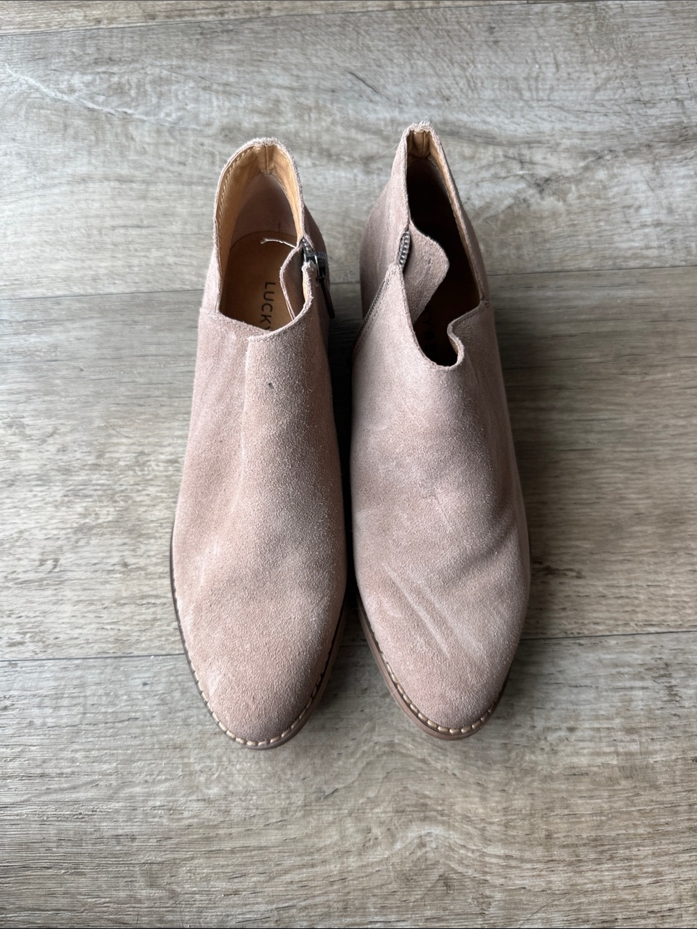 Lucky Brand Taupe Suede Slip-On Ankle Booties